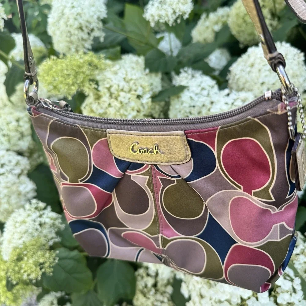 Coach Multicolor Logo Zip Crossbody Bag Detachable Strap Silver Hardware